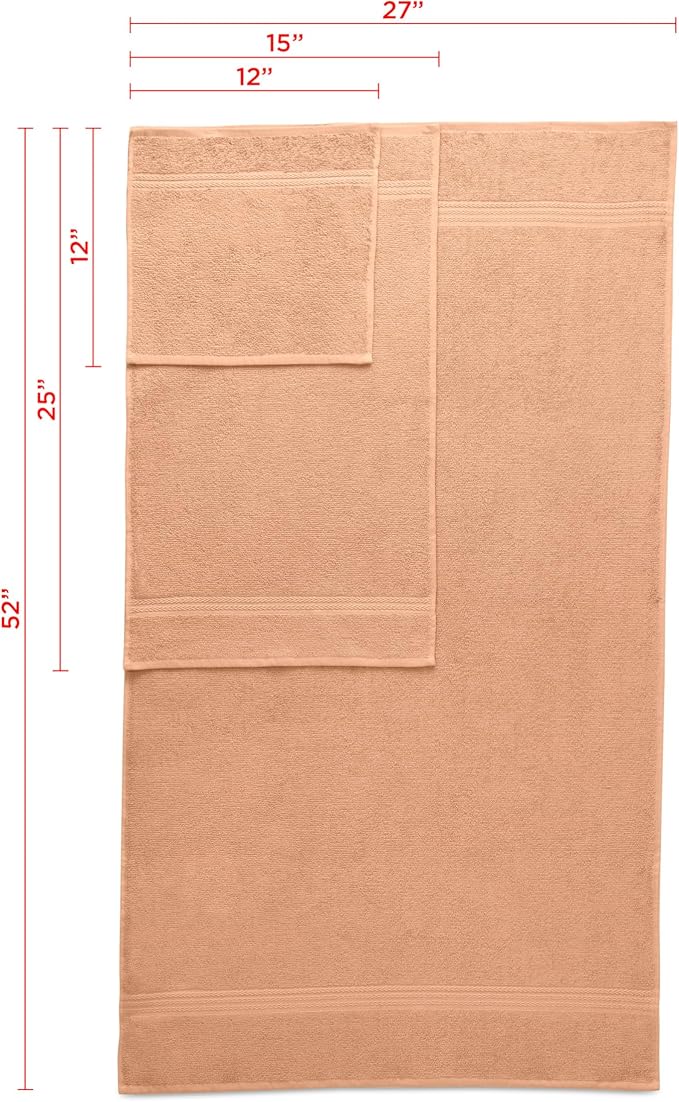 Martex Easy Living Everyday 6-Piece Bathroom Towel Set, Peach | 2 Bath Towels, 2 Hand Towels, 2 Wash Cloths, 100% Cotton, Soft, Quick-Dry