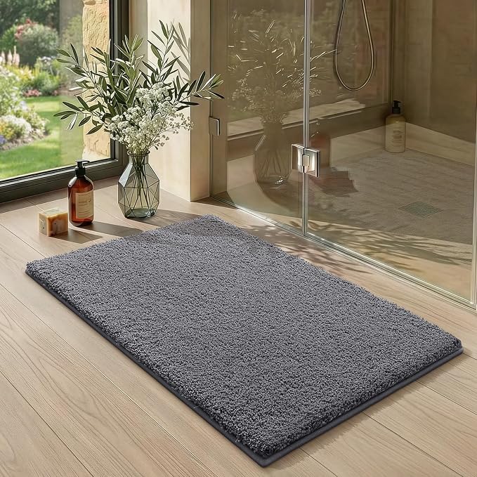 Color&Geometry Ultra Soft Dark Grey Bathroom Rugs, Non-Slip Bath Mat 24"x36", Super Absorbent and Washable Shower Mats for Inside Shower,Tub