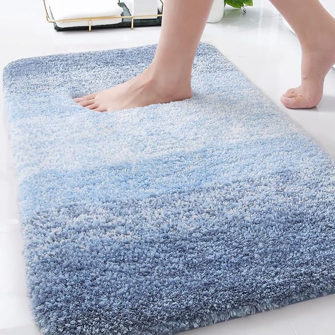 Arotive Microfiber Bathroom Rugs, Shaggy Soft and Absorbent Bath Rug, Thick Plush Machine Washable Dry Bath Mats for Bathroom, Tub and Shower, 34x21, Light Blue, Rectangular