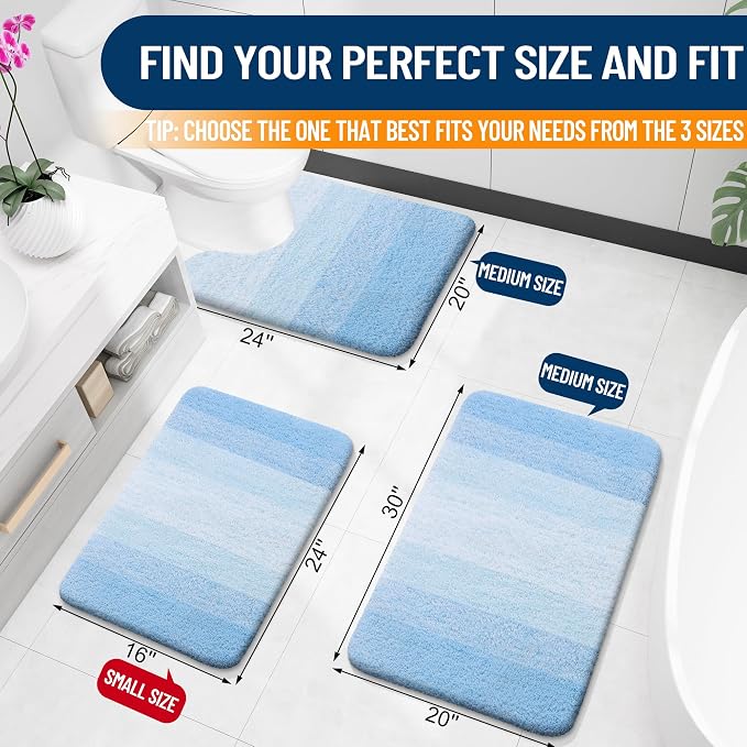 OLANLY Bathroom Runner Rugs Mat 59x20, Extra Soft Absorbent Microfiber Bath Rugs, Rubber Backing, Quick Dry, Washable Long Bath Mats for Bathroom, Tub and Shower, Home Decor Accessories, Sky Blue