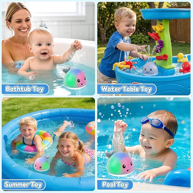 Gigilli Light Up Whale Bath Toy Sprinkler, Bath Toys for Kids Ages 1-3 Pink