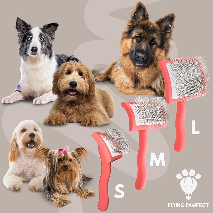 Slicker Brush for Dogs - Long Pin for Poodles, Doodles & Long Haired Dogs, Deshedding & Dematting Tool, Slicker Dog Brushes for Grooming (Coral, Curved Medium)