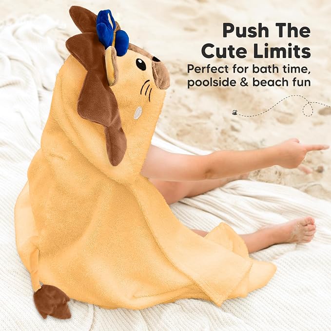 KeaBabies Organic Baby Towel with Hood for Girls, Boys, Soft (Leo) | Absorbent 100% Cotton Hooded Baby Towels for Newborns, Infants, Large Hooded Bath Towels for Babies, Kids, Toddler 1-3