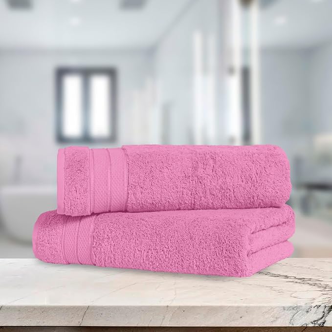 Elegant Comfort Three Line Popcorn Towel Set for Bathroom 27 x 54 inches, Premium Hotel Quality 2-Pack Bath Towels, 100% Turkish Cotton, Soft and Durable, Quick Dry and Highly Absorbent, Light Pink