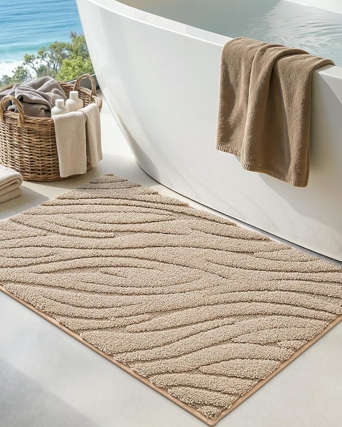 DEXI Bathroom Rugs 36x24, Extra Soft Absorbent Bath Mat, Non Slip Bathmat for Bathroom Floor, Machine Washable Rugs for Shower Floor, Beige