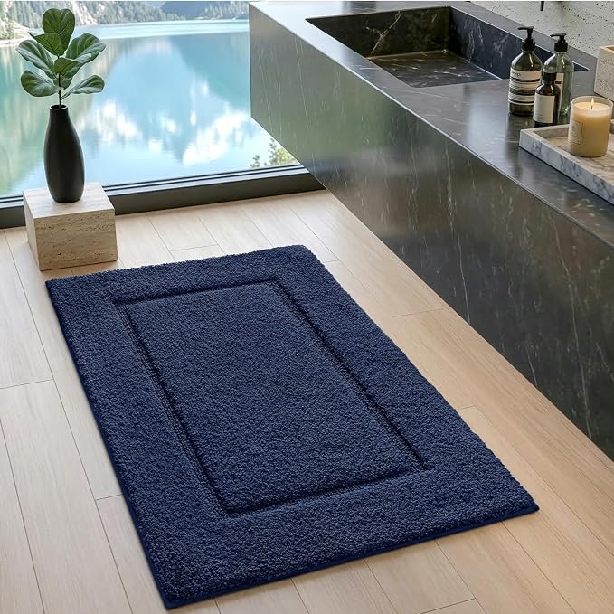 DEXI Bathroom Rugs 32x20, Washable Non Slip Bath Mat for Shower Floor, Absorbent Quick Dry Bathmat with Rubber Backing, Ultra Soft Plush Carpet for Tub, Navy