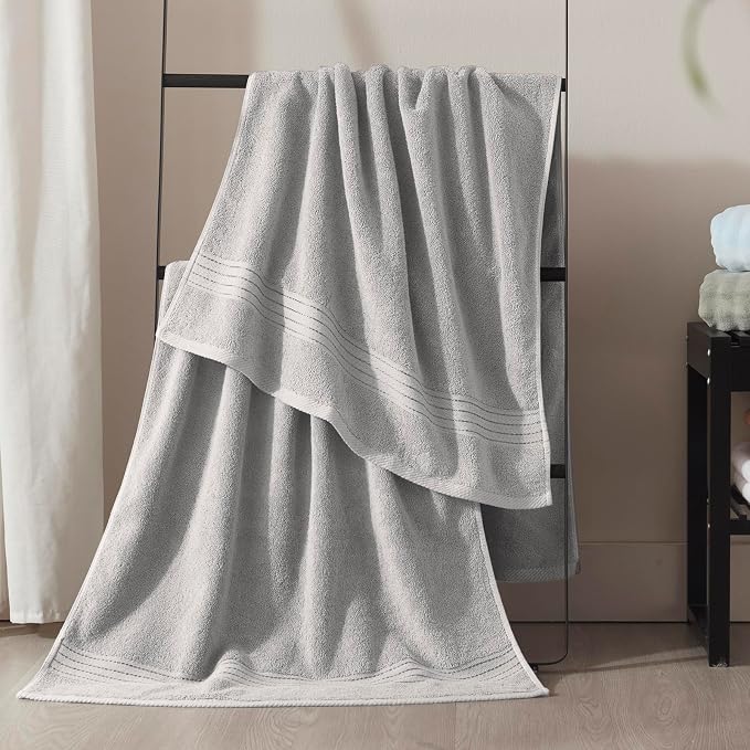 COZYART Light Grey Bath Towels for Bathroom 2 Pcs, 27x54 Cotton Towel Set Super Soft Highly Absorbent Durable 650 GSM Shower Towels for Daily Use