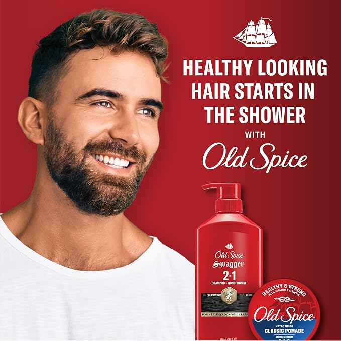 Old Spice Mens 2-in-1 Shampoo and Conditioner, Swagger, Cedarwood Lime Scent, For All Hair Types, Healthier, Fuller, Moisturized Looking Hair, Barbershop Quality, Remove Dirt & Oil, 21.9 fl oz