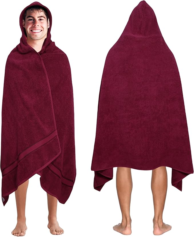 COTTON CRAFT Ultra Soft Hooded Towel – Oversized 35x70 Towel with Hood for Adults - 580 GSM 100% Cotton Ringspun Terry - Pool Beach Bath Sheet Wrap - Luxurious Plush Absorbent Bath Wrap – Burgundy