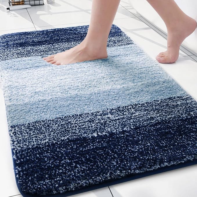 Arotive Microfiber Bathroom Rugs, Shaggy Soft and Absorbent Contour Toilet Rugs, Thick Plush Machine Washable Dry Bath Mats for Toilet Base, 30x20, Airy Blue, Rectangular