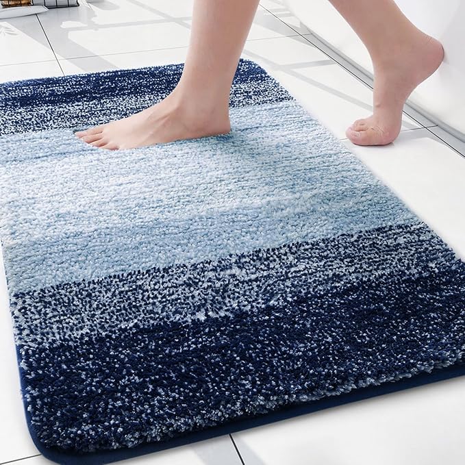 Arotive Microfiber Bathroom Rugs, Shaggy Soft and Absorbent Contour Toilet Rugs, Thick Plush Machine Washable Dry Bath Mats for Toilet Base, 24x16, Airy Blue, Rectangular
