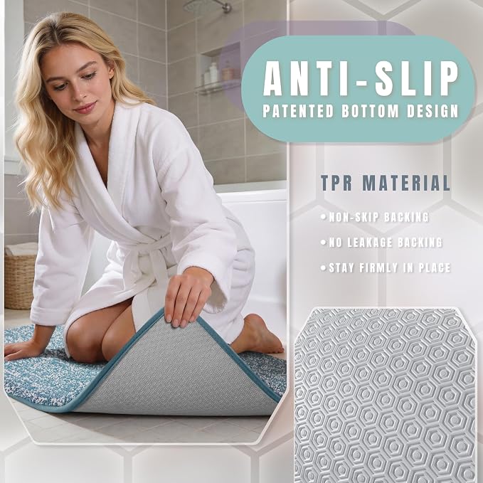 Yimobra Cushioned Anti-Fatigue Long Bathroom Runner Rug, Non Slip Washable Bath Mat, Dense Soft for Double Sink Vanity, Tired Feet Comfort, Absorbent, 70" X 24" (5.8' × 2.0'), Denim Blue