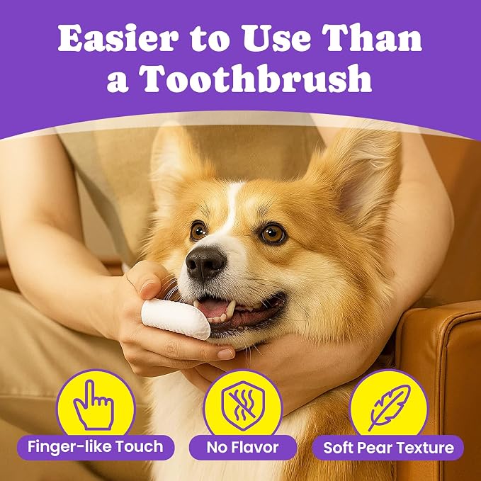 No-Rinse Dog Dental Care Wipes, Cat & Dog tooth brushing kit, Dog Wipes for Pet & Cat Teeth Cleaning, Dog toothbrush Finger Dental Wipes to Remove Plaque & Tartar, Disposable Dog Wipes - 50 Count