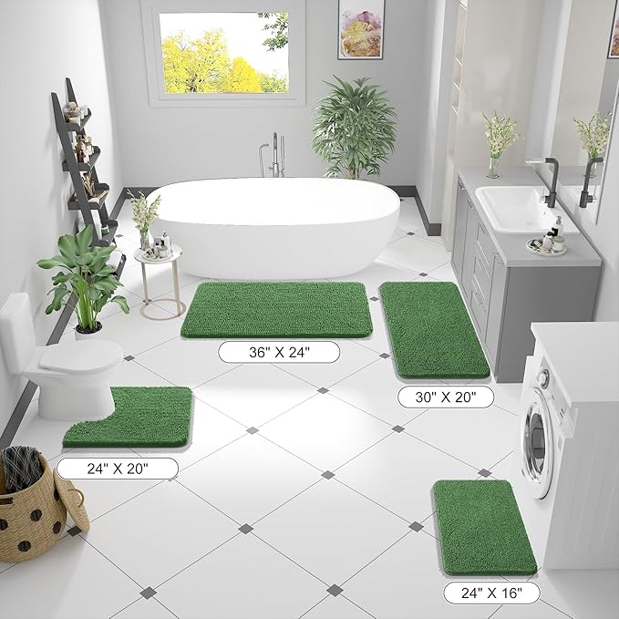 OLANLY Bathroom Runner Rugs 59x20, Soft Absorbent Chenille Bath Rugs, Rubber Backing Quick Dry, Machine Washable Long Bath Mats for Bathroom Floor, Tub and Shower, Home Decor Accessories, Olive Green