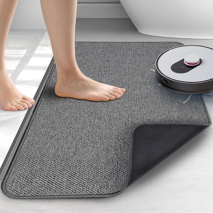 Upgraded Bath Mat 24x48Inch, Thin Bath Mats Rugs with Rubber Backing Non-Slip, Absorbent,Quick Dry Machine Washable, Home Decor Accessories Cozy Cloth Bathroom Rugs fit Under Door/Sink/Tub-Dark Grey