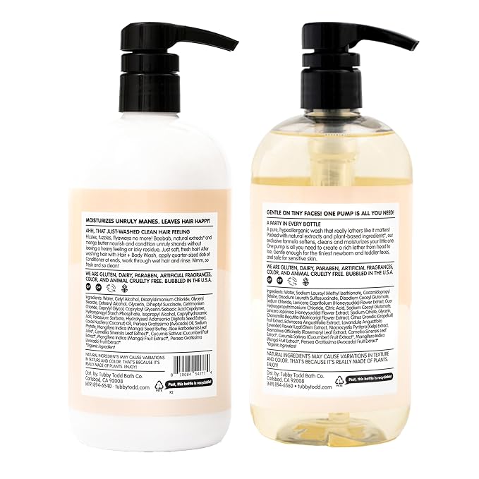 TUBBY TODD Hair Duo - Baby Shampoo and Conditioner Set - Gentle & Moisturizing Hair Care - Hypoallergenic, Non-Irritating - For Newborns, Toddlers & Kids - 25 Fl Oz & 24.3 Fl Oz - Fragrance-Free