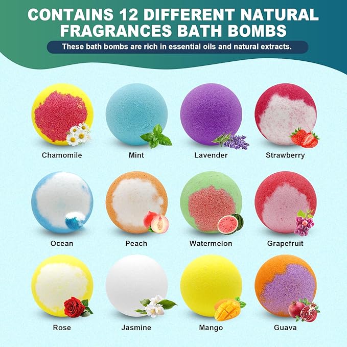 Bath Bombs Birthday Gifts for Women & Men Set, 12 Pack Handmade Natural Organic Bath Bomb with Shea Butter, Halloween Boo Basket Stuffers, Christmas Stocking Stuffers, Spa Relaxing Self Care