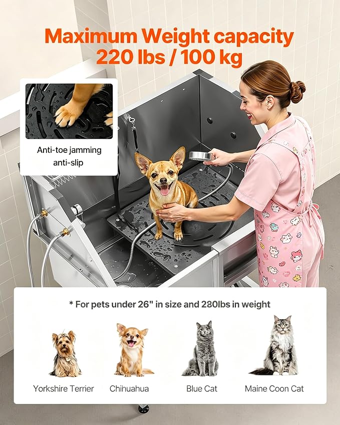 38”Professional Dog Washing Station 304 Stainless Steel Pet Wash Sink & Grooming Bath Tub,with Hot & Cold Faucet,Non-Slip Steps,Shower Head,Fits Medium,Small Dogs and Cats(Right Door)
