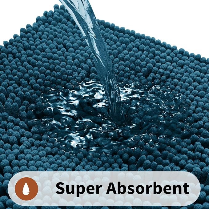 Yimobra Toilet Rugs U Shaped Washable - 24"x20" Non Slip Plush Contour Bath Rugs for Toilet - Super Soft Absorbent Quick Dry Toilet Mats for Bathroom,Peacock Blue