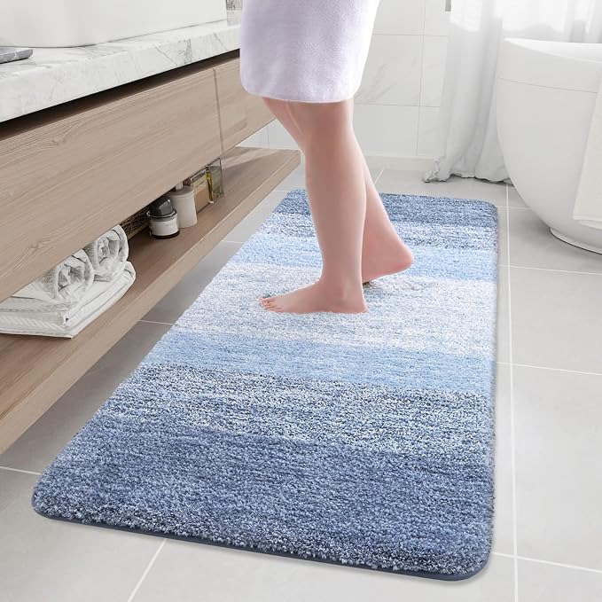 Arotive Microfiber Bathroom Rugs, Shaggy Soft and Absorbent Bath Rug, Thick Plush Machine Washable Dry Bath Mats for Bathroom, Tub and Shower, 59x24, Light Blue, Rectangular