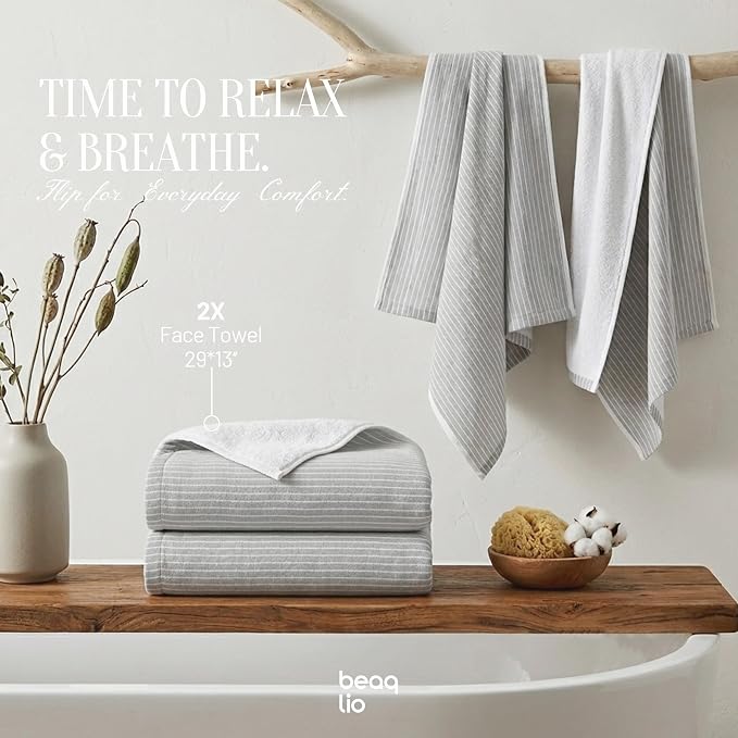 100% Cotton Face Towels Set, 2 Pack Hand Towels for Bathroom, Quick Dry, Super Absorbent, Light Weight, Soft, Double-Sided Cotton Towel, 29 * 13'', Gray