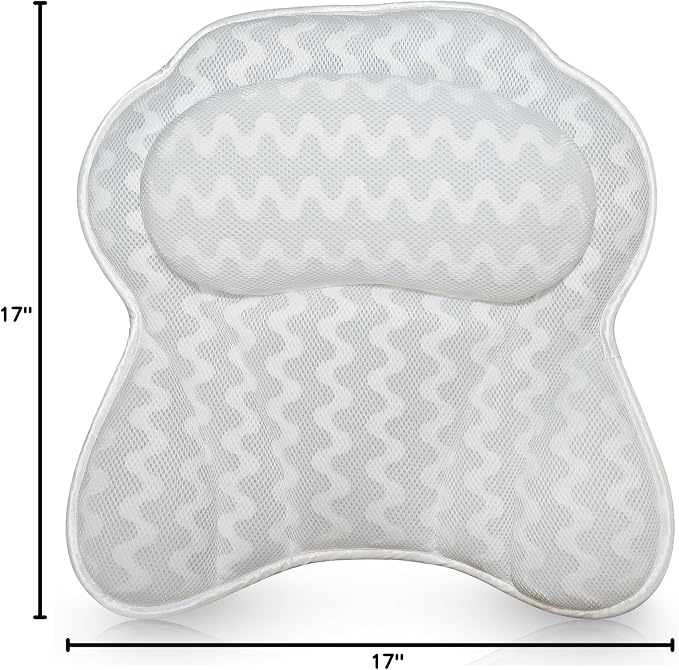 Bath Pillow Bathtub Pillow Back Neck Support Pillow, Spa Cushion for Tub, Relaxing Headrest Bath Pillow, Portable Washable Bathtub Accessories with 3D Air Mesh Thick Soft Bath Pillow (Deluxe)