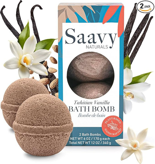 Saavy Naturals Bath Bombs – Relaxing Foaming Fizz Bubbles, Organic Bath Bombs (Pack of 1, 12 Ounce, Tahitian Vanilla)