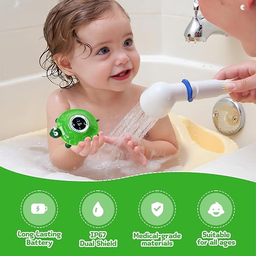 Baby Bathtub Thermometer with LED Display Screen+Floating Turtle toy-2-in-1 | Color Coded Alarm (Cold/Comfortable/hot) Bath Temperature Monitor, Adorable Floating Toys for Infants, Essential for Babies