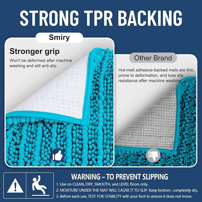 Smiry Bathroom Rugs Mat 36x24, Extra Soft Absorbent Chenille Bath Rugs, Non Slip Rubber Backing Machine Washable Quick Dry Bath Mats for Bathroom Floor, Tub, Shower, Home Decor Accessories, Aqua Sky