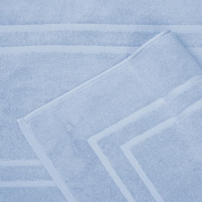 Feather & Stitch 2 Piece Towel Like Bath Mats (30x21 Inch) 100% Cotton Terry Bath Mats, Bathroom Shower Floor Mats [NOT A Bathroom Rug], Soft Absorbent Washable Mats - Sky Blue