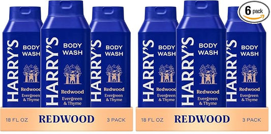 Harry's Men's Body Wash - Redwood - 18 fl oz - Shower Gel for Men - No Parabens,Sulfates,or Dyes,(Pack of 6)