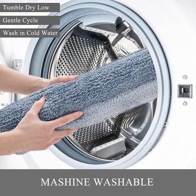 2 Piece Ombre Bath Mat Set for Bathroom, Non Slip Ultra Soft and Thick Water Absorbent Bath Carpet, Machine Washable & Quick Dry Bathroom Rug, for Bedroom Door Living Room Blue