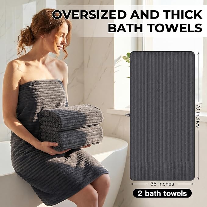 ZVH 2 Pack Extra Large Bath Sheets, 35"x70" Microfiber Quick Dry Absorbent | Dark Grey Ultra Soft Highly Absorbent Bath Towels with Hanging Loops, Machine Washable, Great for Bathroom Spa Pool Hotel Use
