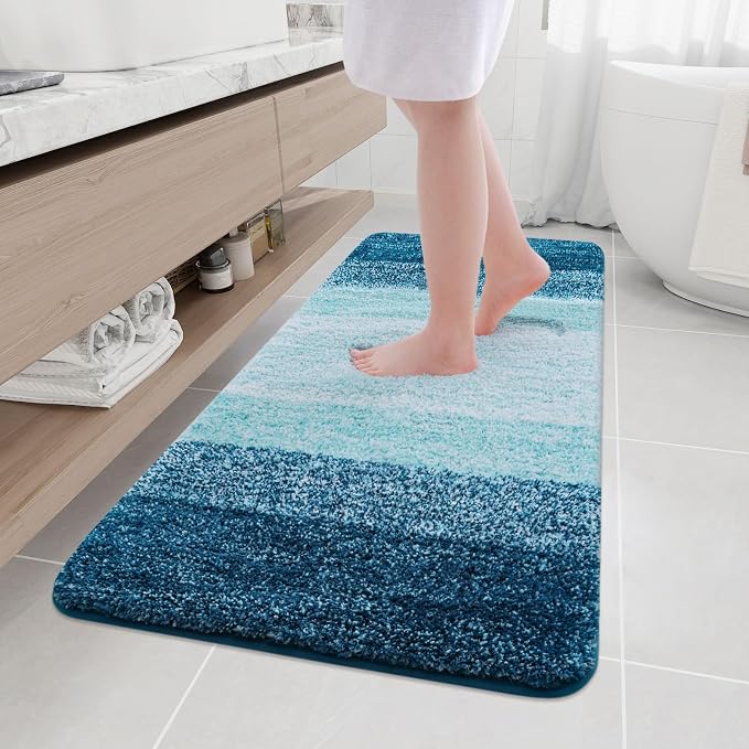 Arotive Microfiber Bathroom Rugs, Shaggy Soft and Absorbent Bath Rug, Thick Plush Machine Washable Dry Bath Mats for Bathroom, Tub and Shower, 59x24, Peacock Blue, Rectangular