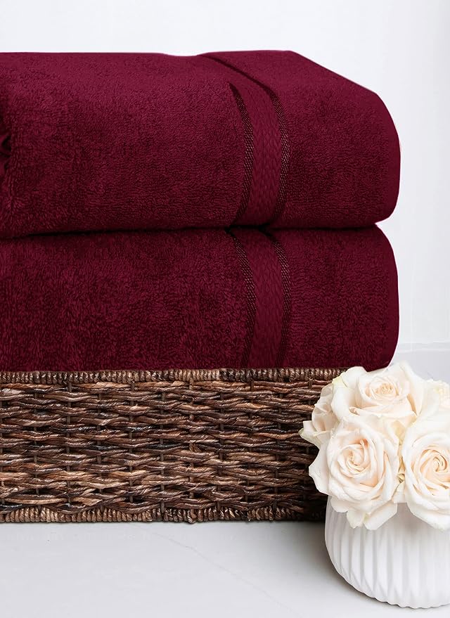 COTTON CRAFT Ultra Soft Bath Sheets - 2 Pack - 35 x 70 - Absorbent Quick Dry Everyday Luxury Hotel Bathroom Spa Gym Shower Beach Pool Travel Dorm -100% Ringspun Cotton - 580 GSM - Easy Care - Burgundy