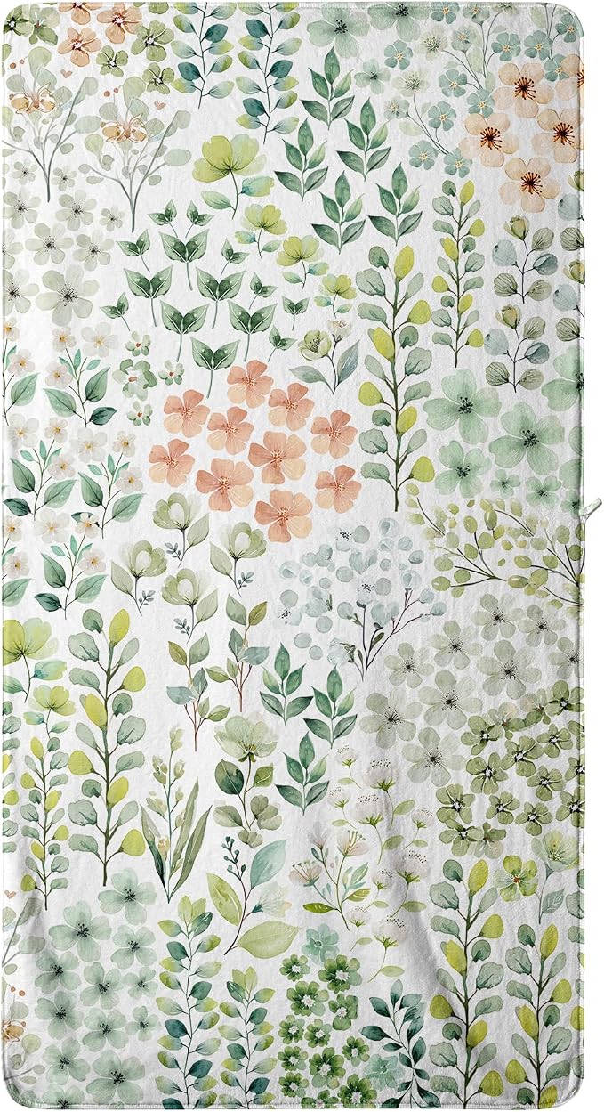Sage Green Leaves Bath Towel High Absorbent Coral Fleece Large Towels for Bathroom Beach