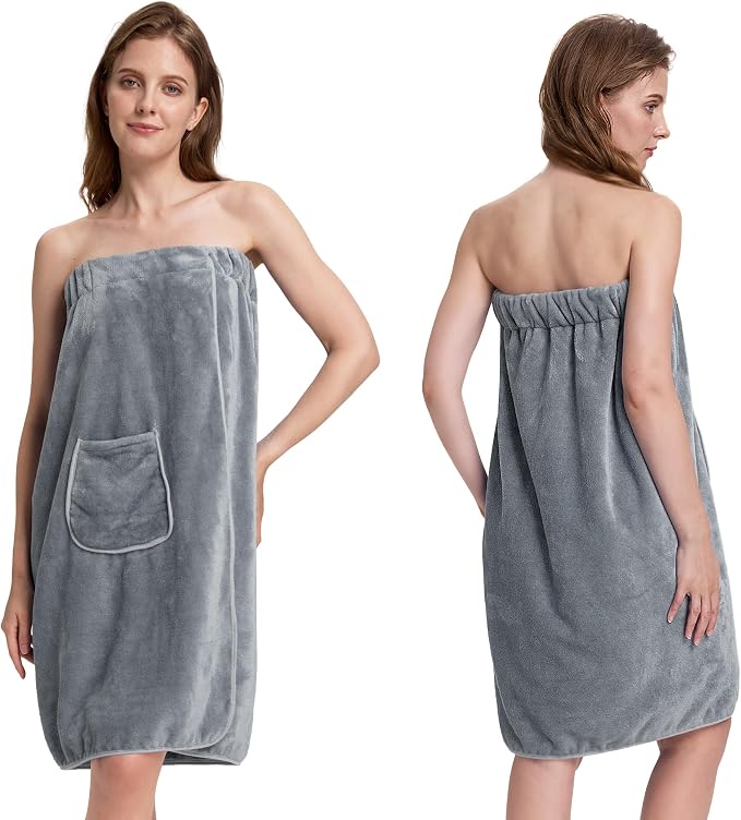 PJGGZ Towel Wrap for Women, Three Adjust Clasps Closure Bath Wraps After Shower Spa Sauna Bathrobe(Available in Plus Size)