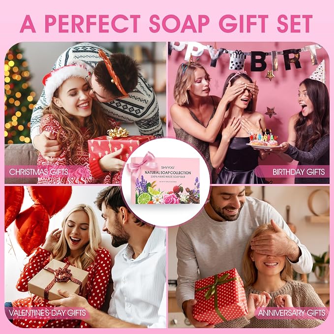SHVYOG Natural Soap Bar Gift Set, 6PCS Soap Mothers Day Gifts for Mom, with Organic Ingredients & Essential Oils, Cleanses & Softens Skin, Moisturizing, Gifts for Women - 100G*6