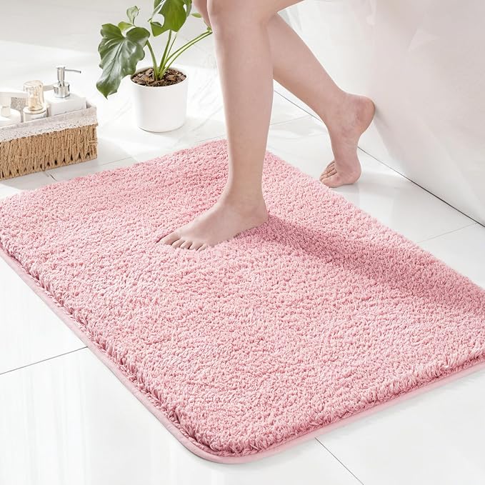 Exclusivo Mezcla Bathroom Rugs Mat 17x24, Extra Soft Non Slip Absorbent Water Microfiber Bath Rugs, Machine Washable Quick Dry Bath Mats, Shower, Home Decor, Solid Pink