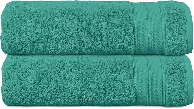 Elegant Comfort Three Line Popcorn Towel Set for Bathroom 27 x 54 inches, Premium Hotel Quality 2-Pack Bath Towels, 100% Turkish Cotton, Soft and Durable, Quick Dry and Highly Absorbent, Teal Blue