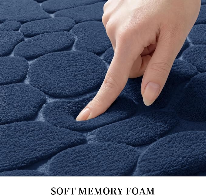 YIHOUSE Memory Foam Bath Mat Cobblestone Bathroom Rugs Super Water Absorbent Bath Mats for Bathroom Machine Washable Bath Rugs(20 x 24,Dark Blue)