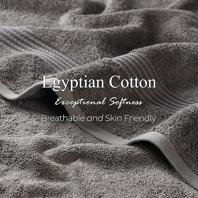 Superior Egyptian Cotton 8-Piece Towel Set, Assorted Towels for Home Bathroom, Master, Guest Bath, Decor Essentials, Includes 2 Bath, 2 Hand, 4 Face Towels/Washcloths, Quick Dry, Absorbent, Charcoal