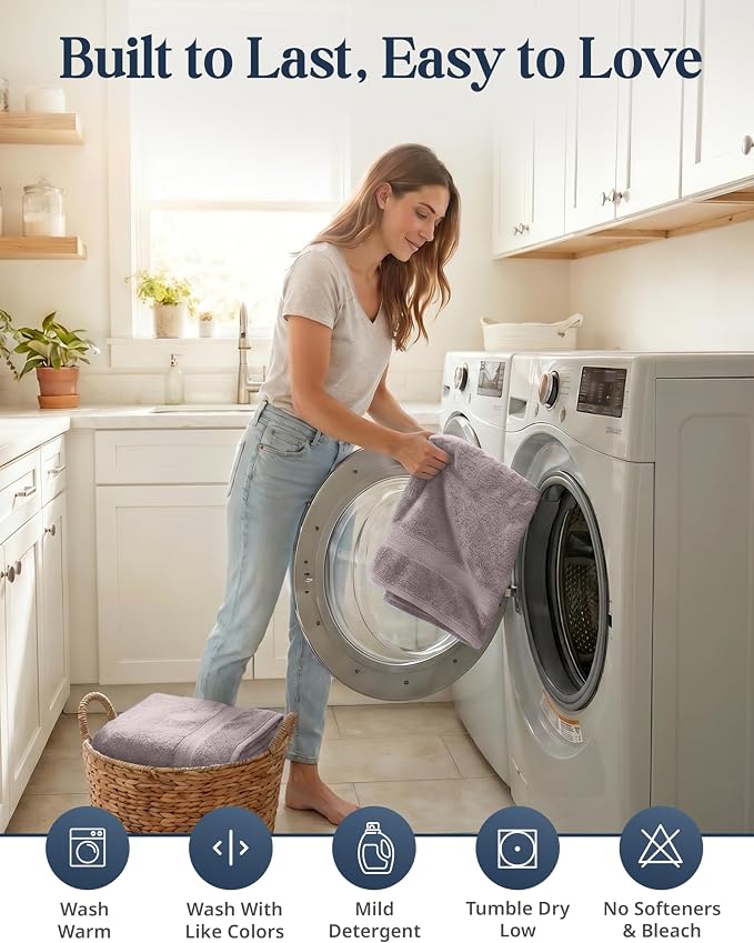 LANE LINEN 100% Ring Spun Cotton Bathroom Towel Set - 6 Piece - Soft, Quick Dry & Highly Absorbent - 2 Bath, 2 Wash cloths, 2 Hand Towels - Ideal for Guests & Perfect for Bathroom decor - Platinum