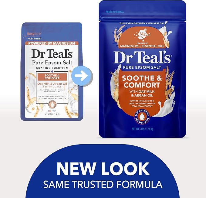 Dr Teal's Epsom Salt Magnesium Soak, Soothe & Comfort with Oat Milk & Argan Oil, 3 lbs
