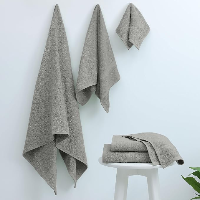 Martex Easy Living Everyday 6-Piece Bathroom Towel Set, Grey | 2 Bath Towels, 2 Hand Towels, 2 Wash Cloths, 100% Cotton, Soft, Quick-Dry