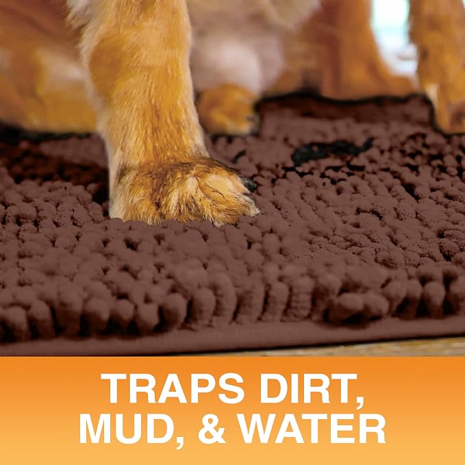 Neater Pets Muddy Paws Dog Door Mat 36” x 24” – Super Absorbent & Quick-Dry Chenille Doormat for Trapping Dirt, Water, Mud - Non-Slip & Machine Washable Pet Rugs for Entryway, Indoor Mud Mats, Brown