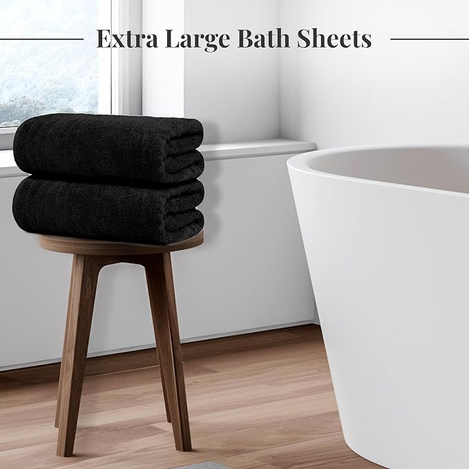 Tens Towels Pack of 2 Extra Large Bath Sheets 35 x 70 Inches, 100% Cotton, Larger & Lighter Weight, Quicker to Dry, Super Soft & Absorbent, Oversized Bath Towels, Black