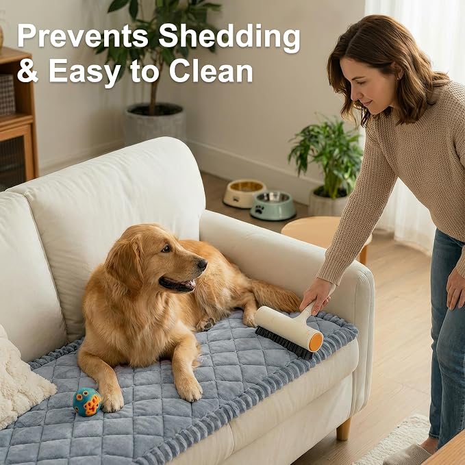 Smiry Couch Cover for Dogs, Non Slip Washable Pet Sofa Protector for Large Dogs, Cats, Fuzzy Plush Sofa Covers for 3 Cushion Couch, Against Fur, Dirt & Scratch Resistant, Grey, 35.4"×70.9"