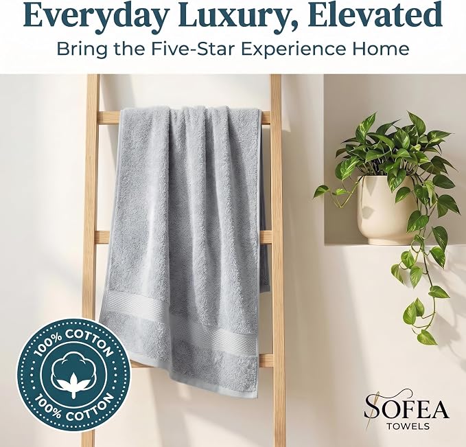 Sofea Bath Sheet Towels 2 Pack Oversized, (35 x 70 Inches) 100% Cotton Jumbo Bathroom Towels, Extra Large Soft Absorbent Bath Sheet Towels
