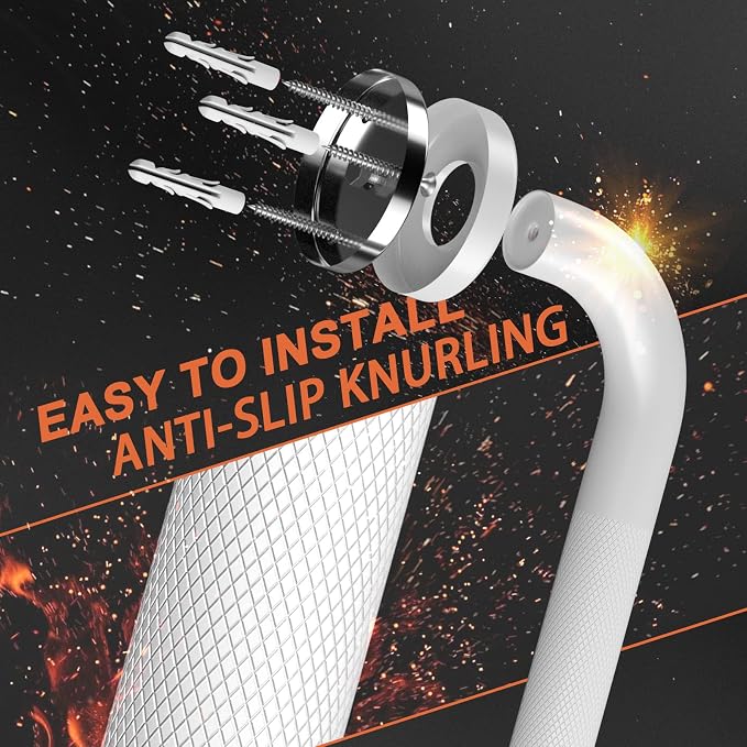Anti-Slip White Grab Bar 20 Inch, iMomwee Bathroom Safety Bar w/Knurled Grip, Stainless Steel Balance Support Handrail, Textured Shower Handle for Elderly Seniors Handicap Disabled